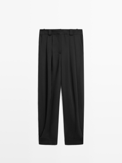 Massimo Dutti Брюки Саруэль из струящейся ткани, черный