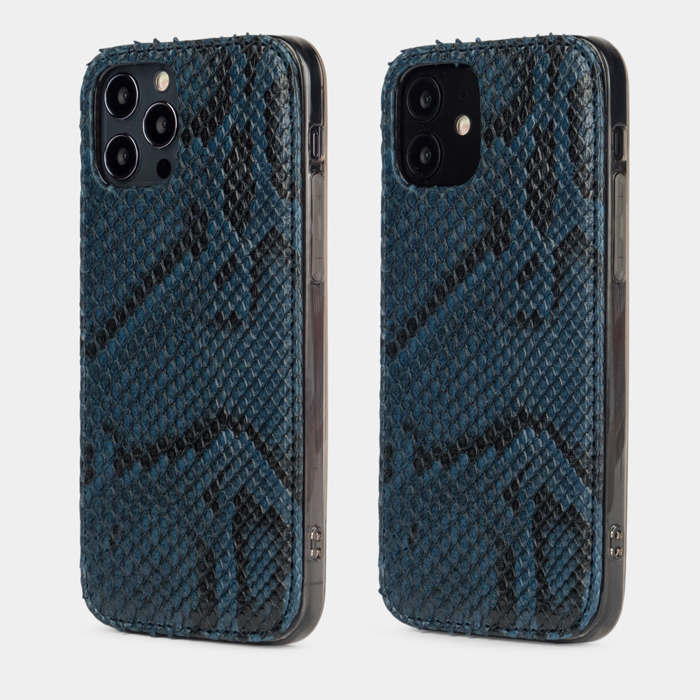 Накладка для iPhone 12/12Pro из кожи питона, синего цвета