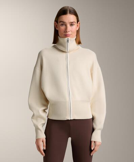 Oysho Вязаная куртка на молнии с контрастными деталями, ванильный