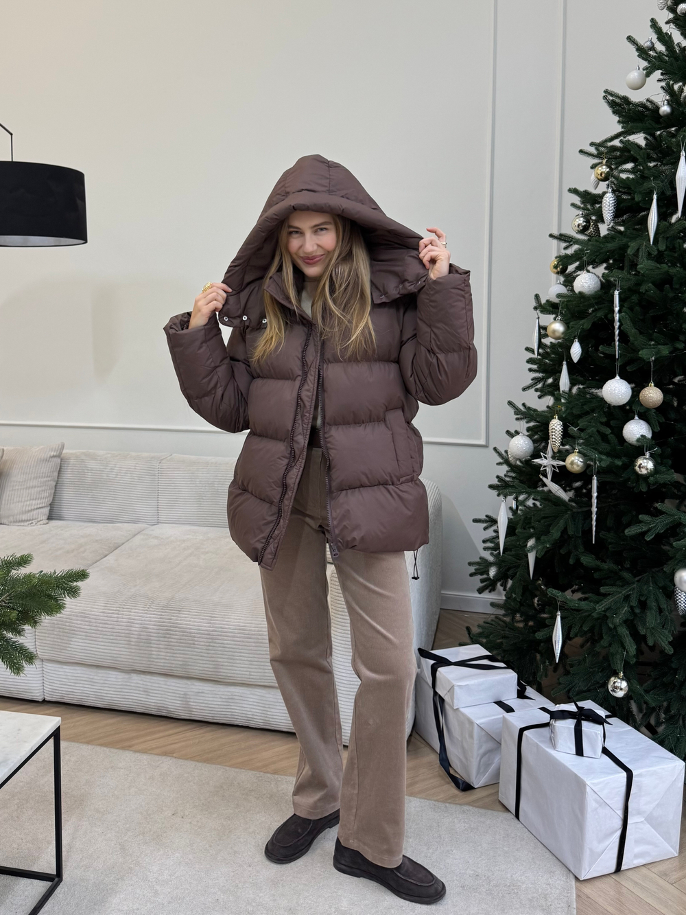 Пуховик Рокет миди шоколад