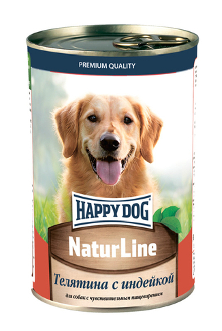 Консервы HAPPY DOG для собак, телятина и индейка - 410 гр