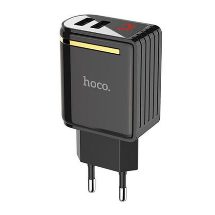 Сетевое зарядное устройство 2-USB 2.4А Hoco C39A LED-дисплей Чёрный