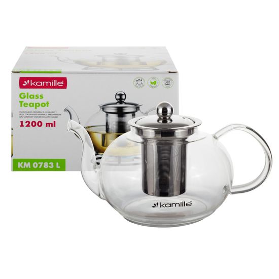 Стеклянный заварочный чайник 1200 мл. Kamille KM-0783L со съемным ситечком