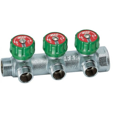 Регулирующий коллектор 1" (ВР-НР) с 3 отв. 1/2" НР (межосев. 45 мм), плск. упл.