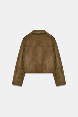 ZARA КОРОТКАЯ КУРТКА ИЗ ИСКУССТВЕННОЙ ЗАМШИ, ТЕМНЫЙ ХАКИ