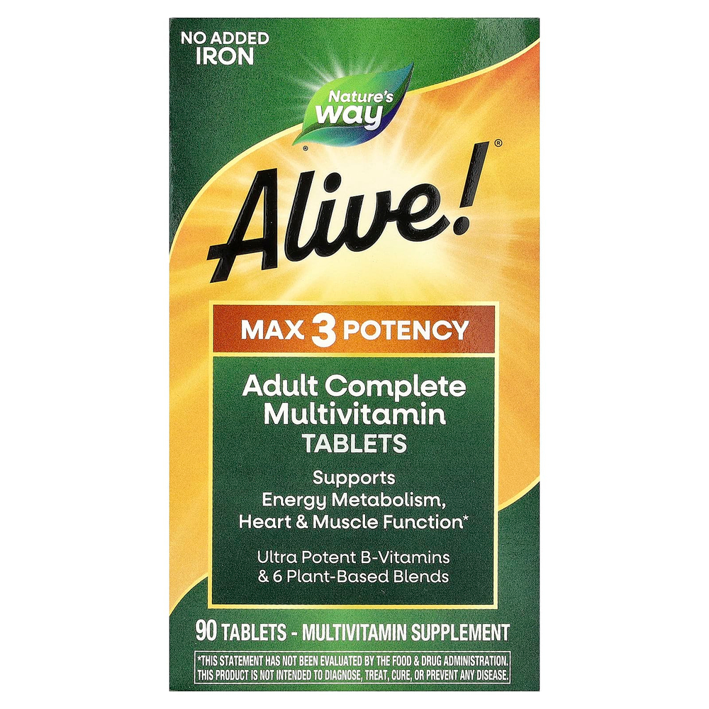 Nature's Way, Alive! Max3 Daily, мультивитаминный комплекс, без добавления железа, 90 таблеток