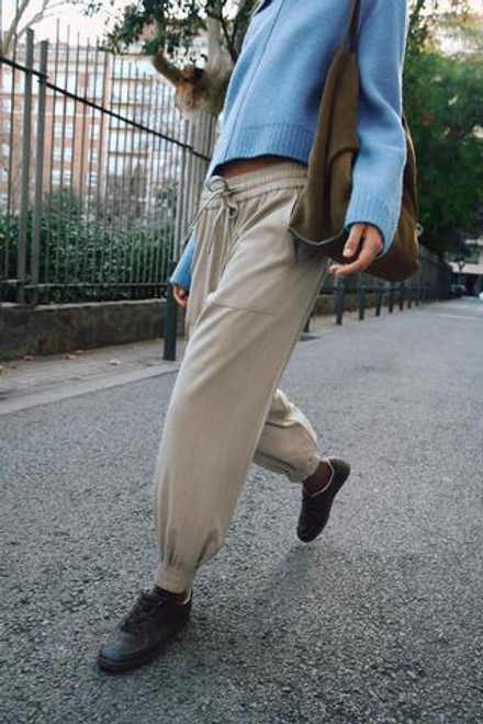 ZARA ДЖОГГЕРЫ С МАНЖЕТАМИ, ПЕСОЧНЫЙ МЕЛАНЖ