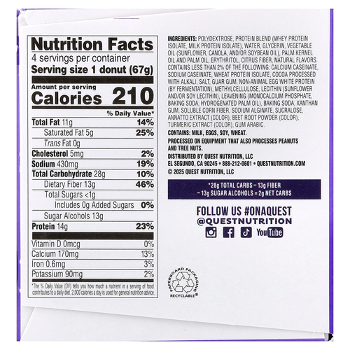 Quest Nutrition, Bake Shop Пончики, в шоколадной глазури, 4 пончика по 67 г (2,36 унции)