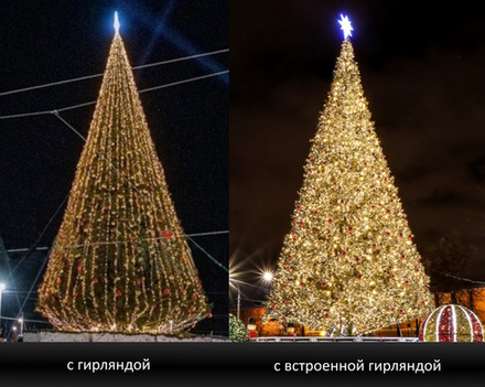 Светодинамическая уличная ствольная ель "Альпийская" с встроенной LED гирляндой, высота от 4 до 22 м