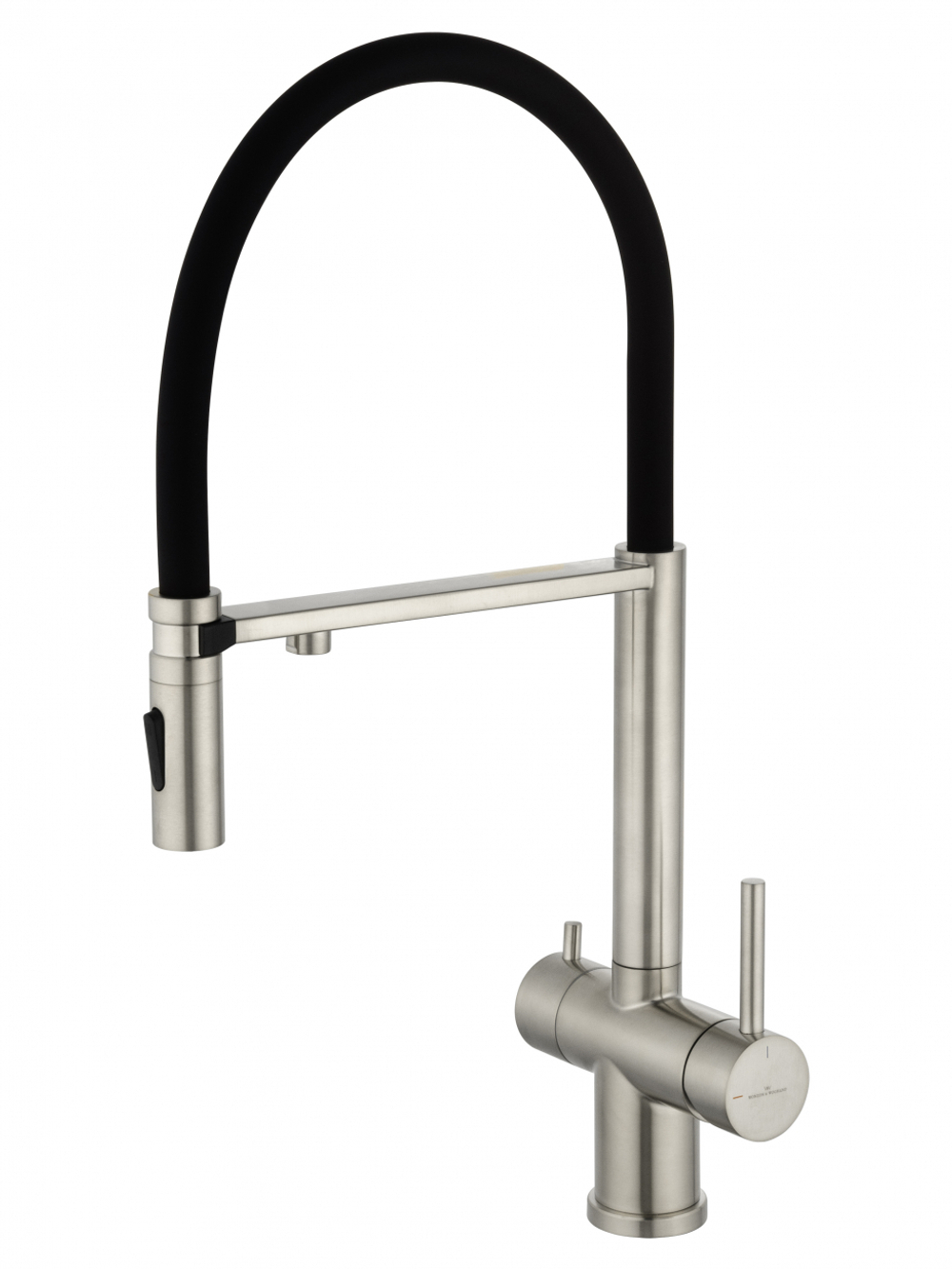 Смеситель для кухни с гибким изливом и подключением фильтра WONZON & WOGHAND, Брашированный никель (WW-88458009-BN)