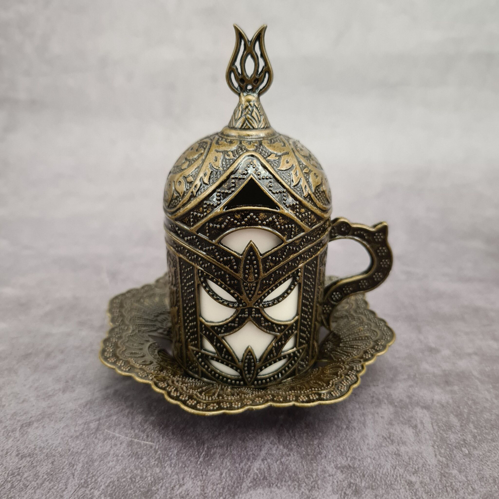 Кофейный набор "Lale" на 2 персоны с лукумницей и подносом/ACAR. Турция (бронзовый)