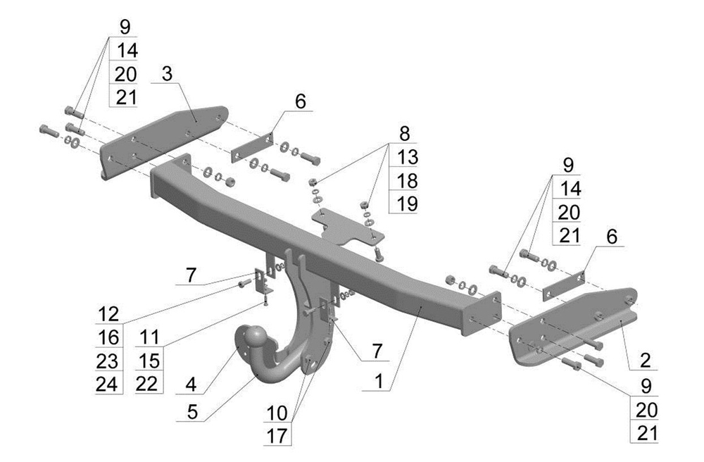 Фаркоп для Ford Escape, Ford Maverick, Mazda Tribute 2004-2007 Тип шара: A. Нагрузки: 2000/100 кг, FD 24