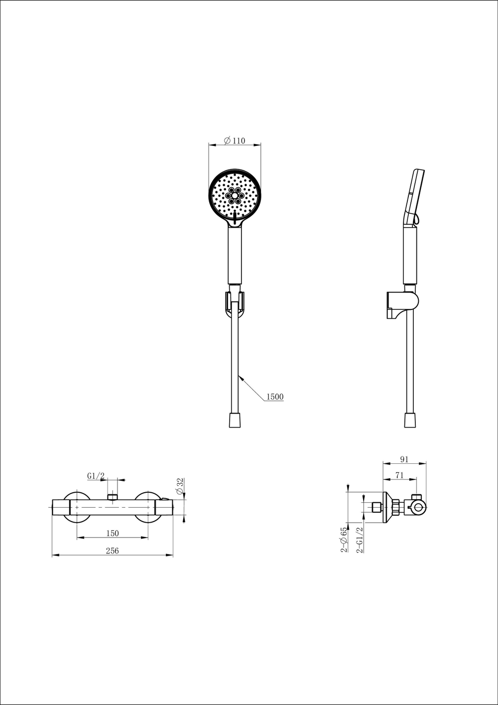 Смеситель для душа с термостатом WONZON & WOGHAND INN 5, Темный графит (WW-B1005-A-BGG)
