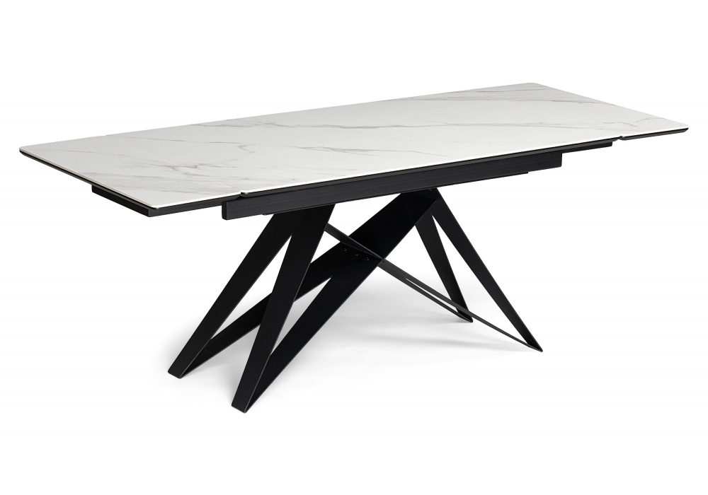 Керамический стол Woodville Блэкберн 140(200)х80 белый мрамор snow white, черный