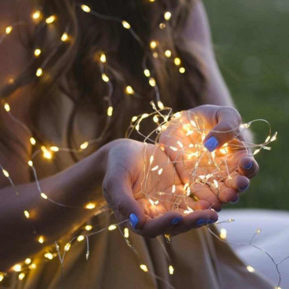 Светодиодная новогодняя гирлянда ЭРА ЕNIG - 100M нить Мишура 3 м теплый белый 150 microLED 220 V | Гирлянды