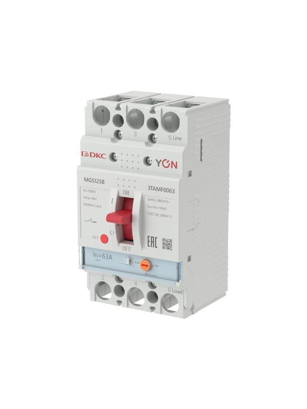 Выключатель автоматический MGS125 3P 50.4-63А 18кА YON MGS125B-3TAMF0063