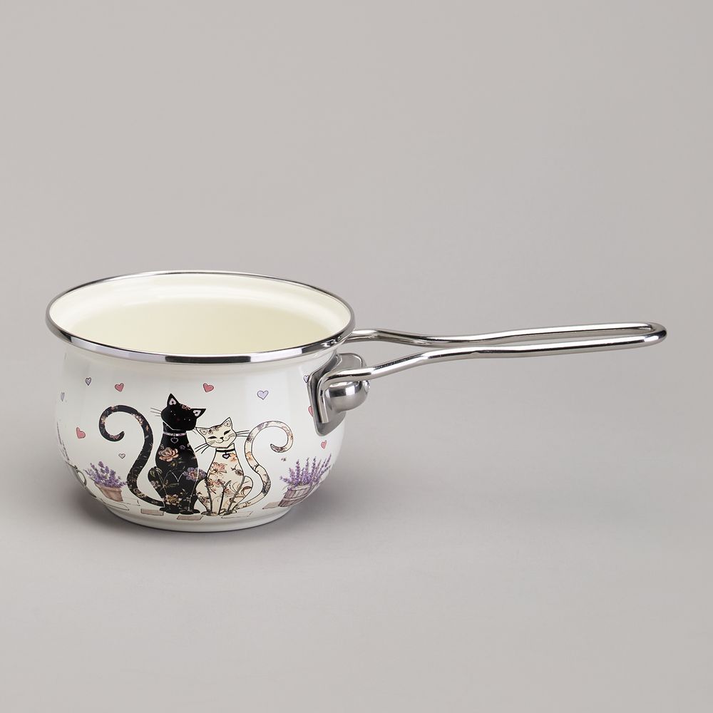 КОВШ ЭМАЛИРОВАННЫЙ СЕРИЯ "LAVENDER CATS" 0,9Л, ДИА 14 СМ