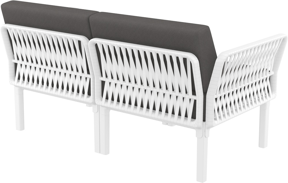 Диван пластиковый двухместный с подушками Siesta Contract Portofino Lounge, белый, темно-серый