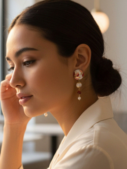 Серьги Цветочное поле, эмаль, агат, сердолик