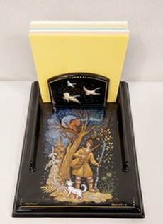 Подставка для блока для записей ручной росписью Палех "Охотник"