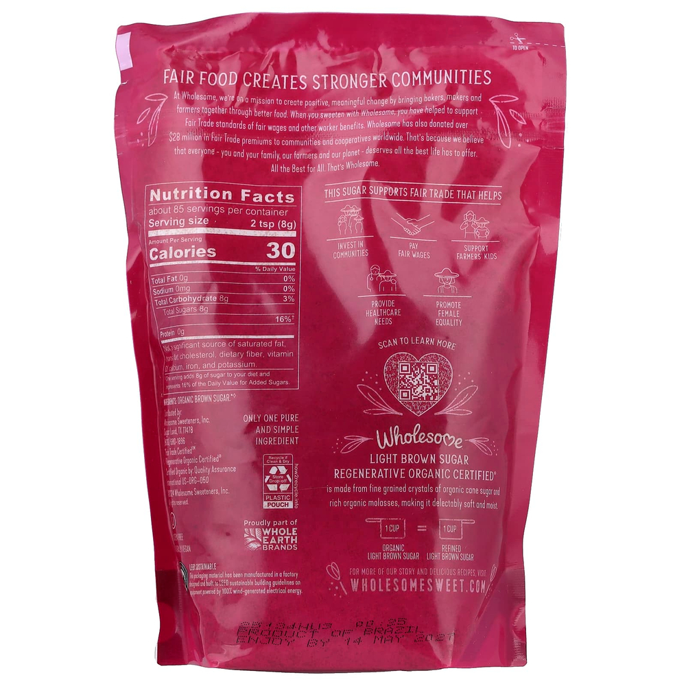 Wholesome Sweeteners, органический светлый коричневый сахар, 680 г (24 унции)