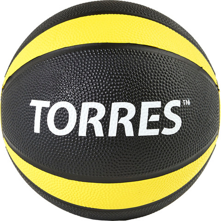 Медбол TORRES 1 кг, AL00221, резина, диаметр 19,5 см, черно-желтый