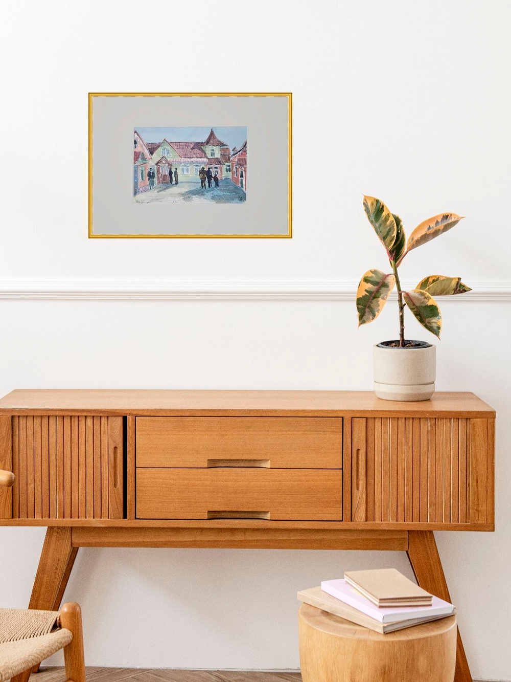 Картина авторская акварельная в паспарту 21х30 см на стену для интерьера "Купчий двор. Звенигород"