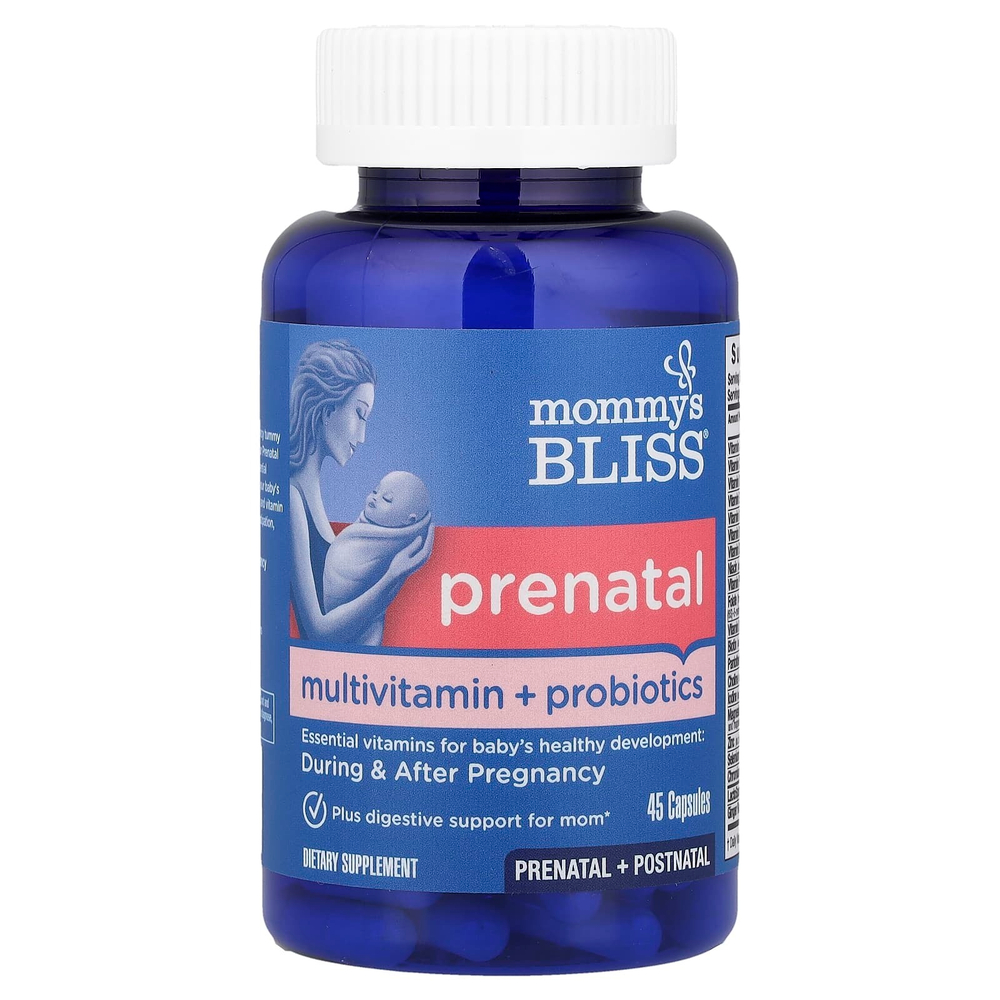 Mommy's Bliss, пренатальные витамины с пробиотиком, 45 капсул