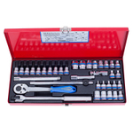 KING TONY (3034MR) Набор торцевых головок с принадлежностями 3/8", 12-гранные, 6-19 мм и E4-E18, 36 предметов