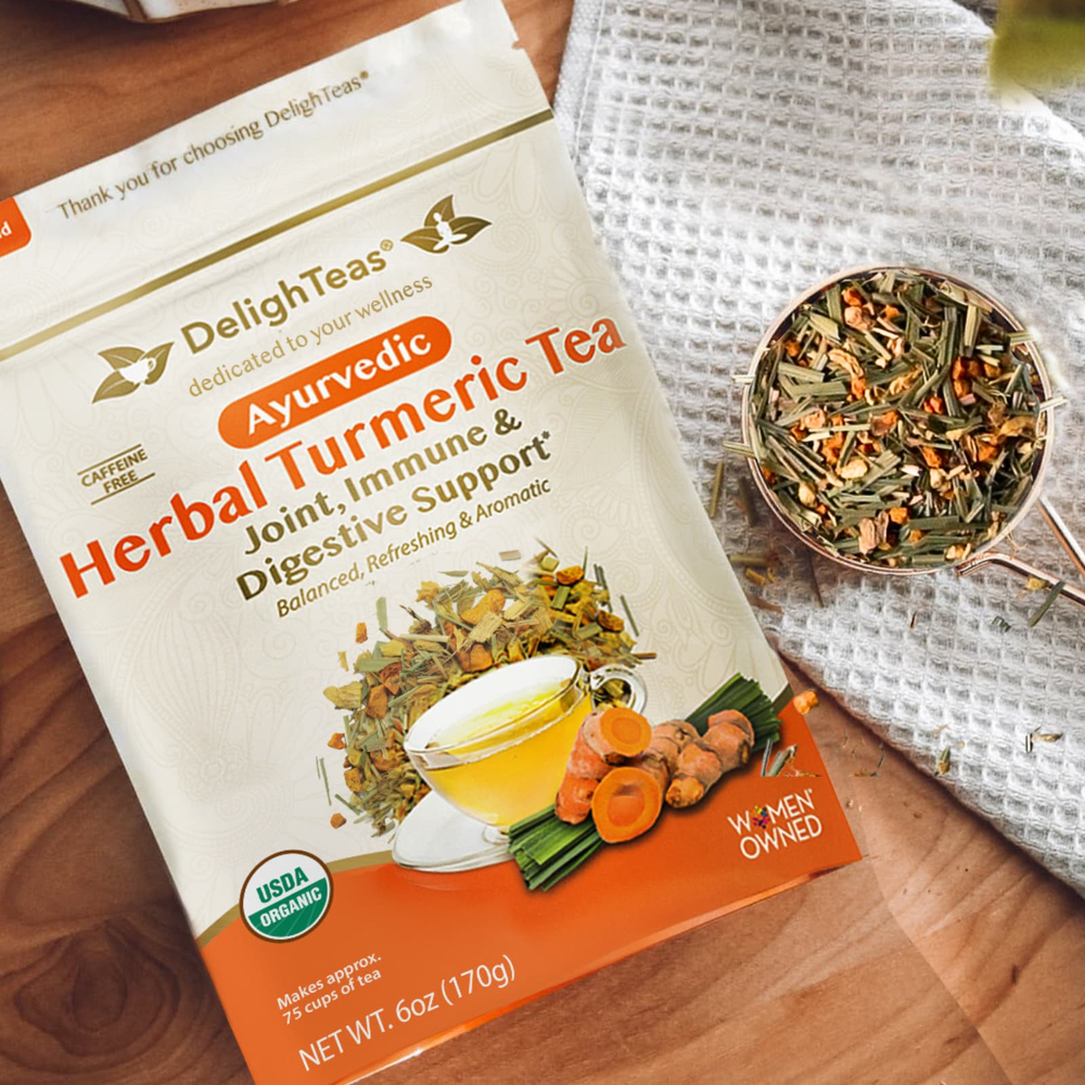 DelighTeas, аюрвердический травяной чай с куркумой, рассыпная смесь, без кофеина, 170 г (6 унций)