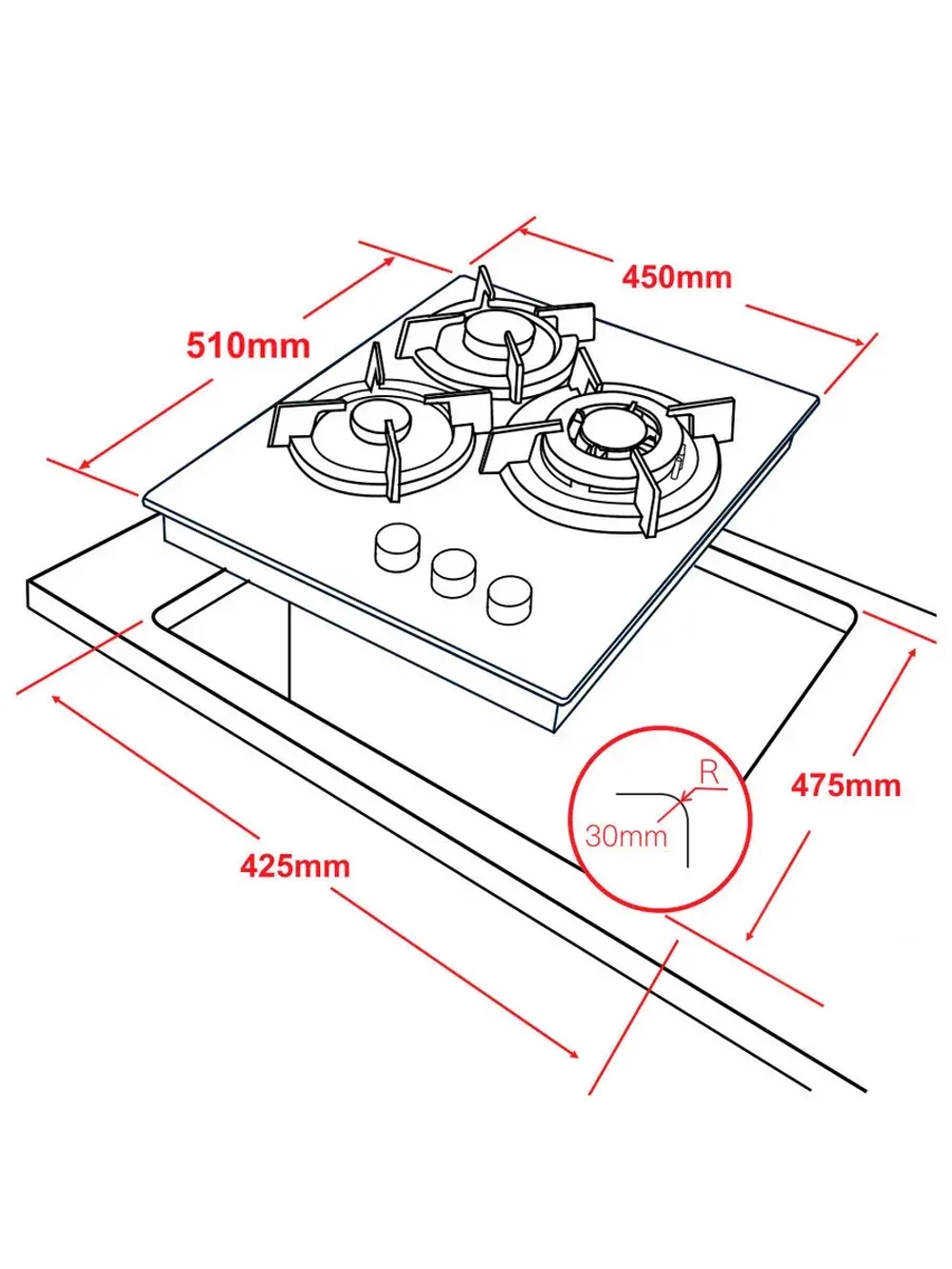 Варочная поверхность газовая HCG-203 стекло 45см
