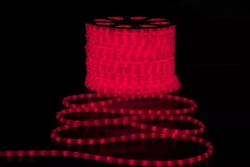 Дюралайт светодиодный 2-х проводной, диаметр 13 мм., 220В, красные LED лампы 36 шт на 1 м., бухта 100 м., матовый, статика, Teamprof (TPF-DL-2WHM-100-240-R)