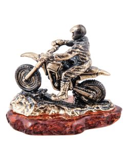 Народные промыслы AM-3958 Фигурка «Мотоциклист Питбайк кросс» (латунь, янтарь)