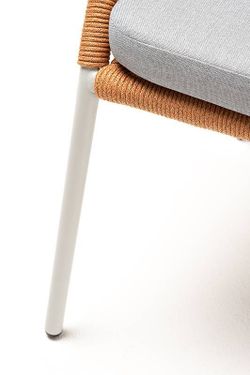 "Милан" стул плетеный из роупа, каркас алюминий светло-серый (RAL7035) муар, роуп оранжевый меланж круглый, ткань светло-серая