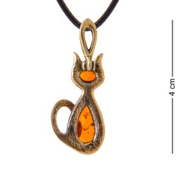 AM-3385 Подвеска «Кошка Клякса» (латунь, янтарь)