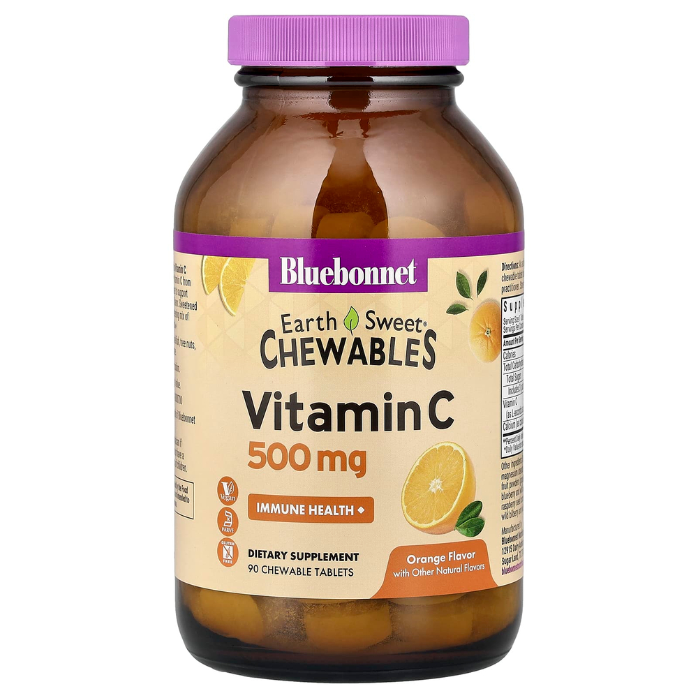 Bluebonnet Nutrition, Earth Sweet®, жевательные таблетки, со вкусом витамина C, апельсин, 90 жевательных таблеток