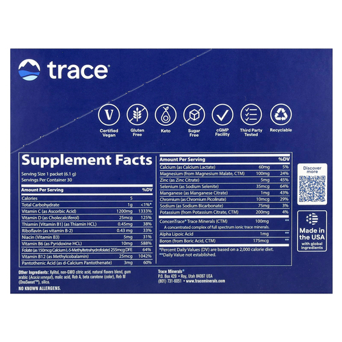 Trace, Power Pak, без сахара, апельсин и манго, 30 пакетиков по 6,1 г (0,22 унции)