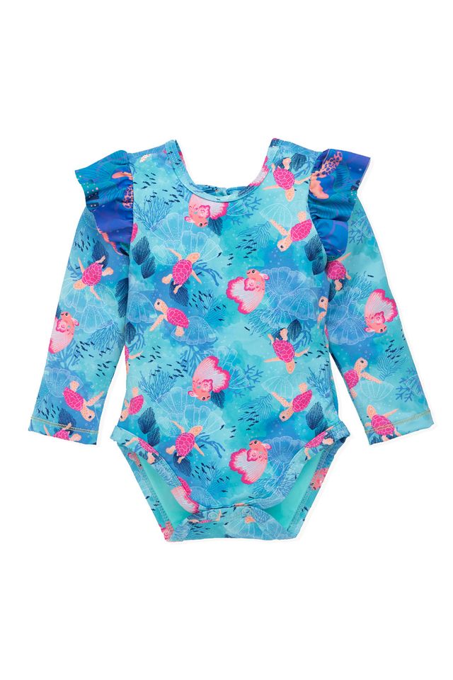 Бирюзовый купальник с длинными рукавами и завязкой на спине