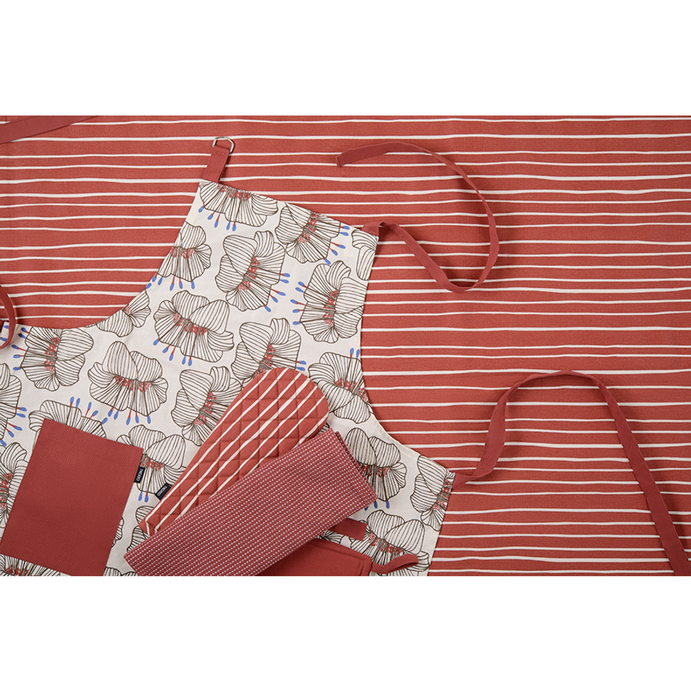 Скатерть из хлопка терракотового цвета с принтом Полоски из коллекции prairie, 170х250 см