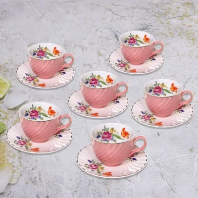Чайный набор 12 предметов «Цветочная фантазия» (6кружек 200мл+6блюдец), розовый
