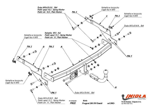 Фаркоп IMIOLA P.022 Peugeot 206 универсал 2002-2007(паспорт и сертификат в комплекте)(без электрики)