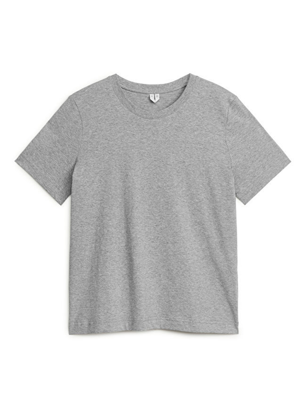 ARKET ФУТБОЛКА С КРУГЛЫМ ВЫРЕЗОМ, СЕРЫЙ С МЕЛАНЖЕВЫМ ЭФФЕКТОМ