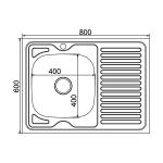 Мойка 80х60 (0,8) лев вып 3 1/2 MIXLINE 18см с сифоном