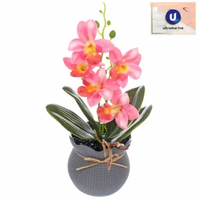 Цветочная композиция «Орхидея» 10*28см розовая в пластиковом горшке