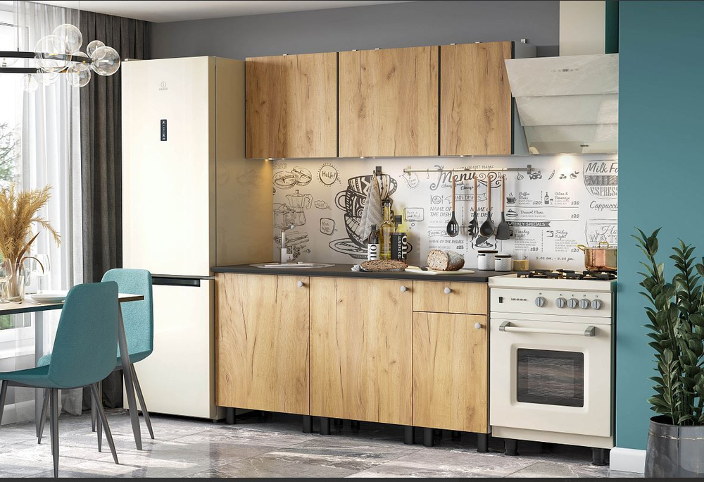 Кухонный гарнитур КГ-1 (Белый/Дуб Золотой/Чёрный) 1800