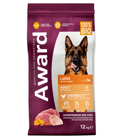 Award Dog Large Adult Курица с индейкой с добавлением тыквы и шиповника 1кг. развес