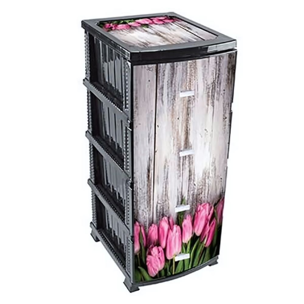 Комод ДЕКОР(моно рис) 4-х Тюльпан черный (верх) РП-451