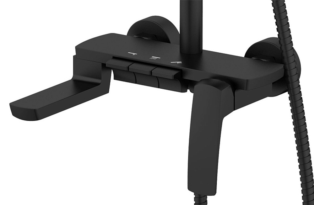 Душевая система Azario Conda с квадратным тропическим душем, керамический картридж, шланг 150 см, черный матовый (AZ-K2311B)