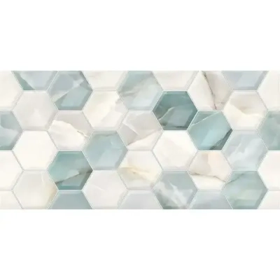 Настенная плитка Alma Ceramica TWU2550JNY16 Janey 24.9x50 белая / голубая глянцевая / рельефная под мрамор / под мозаику