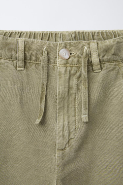 ZARA ПРЯМЫЕ БРЮКИ ИЗ ХЛОПКА И ЛЬНА, СВЕТЛО-ЗЕЛЕНЫЙ